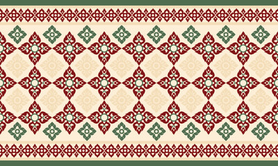 Thai Ornamental Red and Cream Tone Pattern – Modern Seamless Design. Seamless Thai ornamental pattern in Red and Cream tones, perfect for contemporary textiles, wallpapers, and graphic projects.