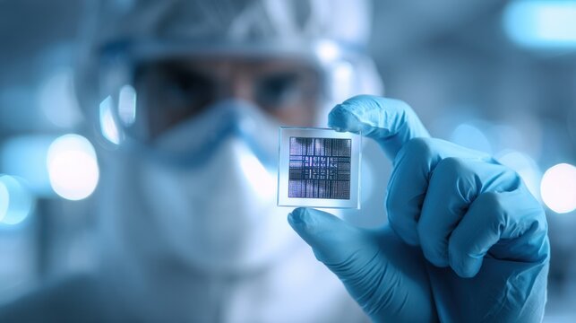 Scientist Holds Microchip in High-Tech Lab Environment - Powered by Adobe