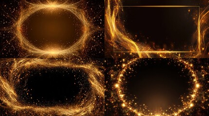 Golden Glitter Particle Frames Oval, Rectangle, Circle, and Rectangular Border Decorations