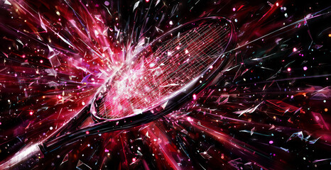 Tennis racket creating energy burst breaking glass