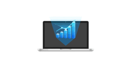 Laptop showing business analytics chart with upward trend, symbolising financial growth and