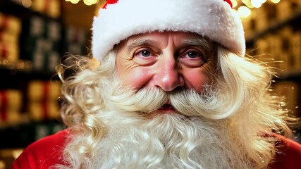 Santa Claus sits in the warehouse of his factory and keeps a record of gifts. Warehouse of gifts of Santa Claus. Accounting and distribution Christmas gifts for all children on the planet.