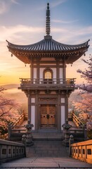 Peaceful Japanese Pagoda at Sunrise.