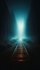 Abandoned Train Tracks Misty Night