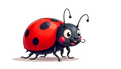 Fototapeta premium Adorable cartoon ladybug with bright red shell and happy expression, perfect for children's projects and nature themes