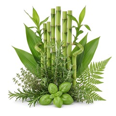 Fresh Green Plants and Bamboo Arrangement.