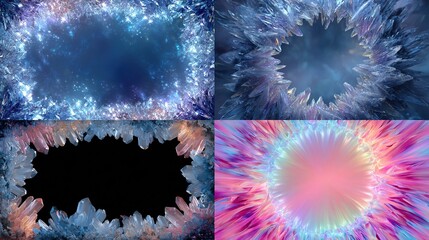 Set of decorative borders/backgrounds of crystalline formations, abstract and colorful