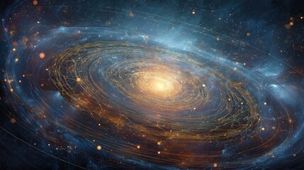 A stunning cosmic scene depicting a swirling galaxy with vibrant colors and luminous stars against a dark backdrop of space.