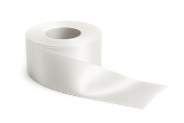 White satin ribbon roll unrolling on transparent background