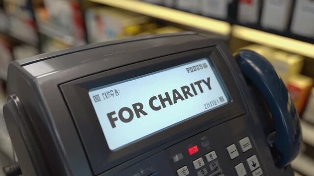 "For charity" message on a dataphone. Donations.	
