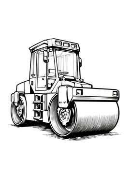 Construction roller compactor illustration isolated on white background