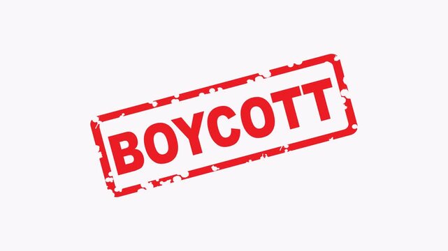 Red textured stamp with the word boycott printed on it. Suitable for antidiscrimination campaigns, protest posters, social justice graphics, and political activism.