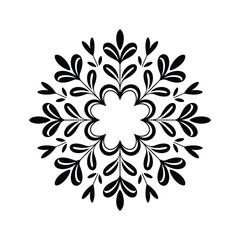 Fototapeta premium Abstract circular floral ornament with leaves design element, decorative plant pattern for laser cutting, sublimation, stencil