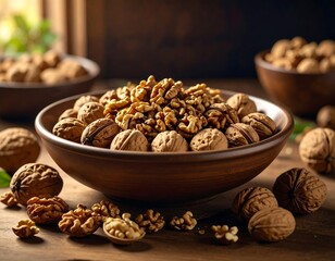 Fototapeta premium Walnuts in a rustic bowl