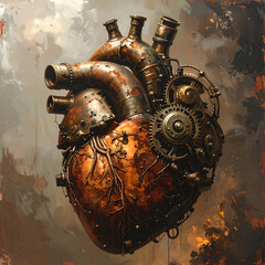 Steampunk heart mechanical heart rusted metal brass gear anatomical heart industrial valve