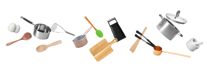 assortment of essential kitchen tools and cookware for home cooking