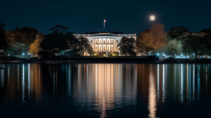 Fototapeta premium Moonlit night at the white house a captivating reflection of american history in washington d.C.