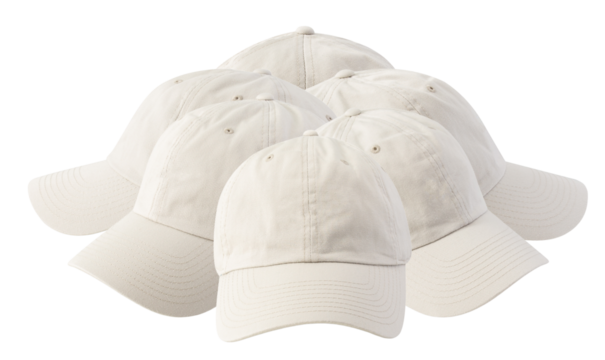 pile of pristine white baseball caps ideal for branding and customization