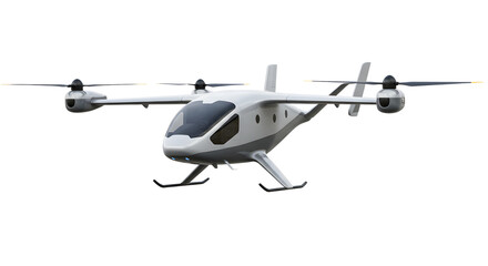 Fototapeta premium Modern White Electric Drone with Dual Rotors Flying in Clear Sky