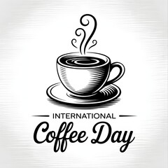 International coffee day celebration with a cup of coffee and beans.