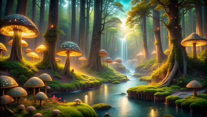 Enchanted forest glowing mushroom lights nature photography fantasy magical surreal dreamy landscape