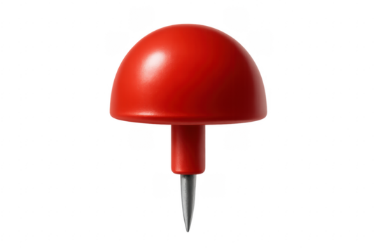 Red plastic pushpin tacking information on bulletin board