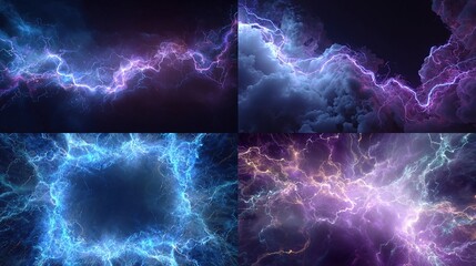 Thunderstorm Set Lightning Bolts Veining Through Cloudy Skies and Electric Energy Surges