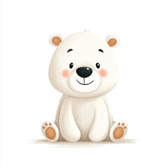 Naklejka premium Adorable Cartoon Polar Bear Cub Sitting with Gentle Smile.