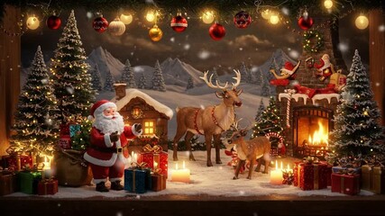 Santa Claus visiting snowy village Christmas scene - Powered by Adobe