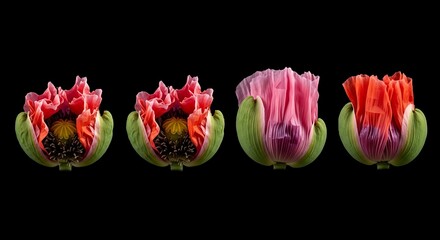 Poppy Flower Blooming Stages.