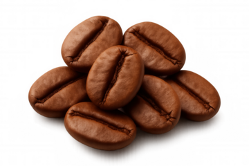 Roasted coffee beans creating an aromatic blend, caffeine-rich seeds ready for brewing, transparent background