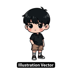 Charming Chibi Boy Character Illustration with Playful Expression and Casual Attire