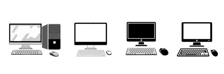 Fototapeta premium Four computer setups with monitors keyboards and mice