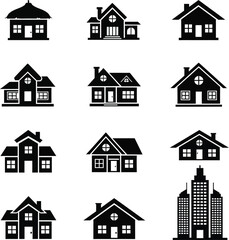 Fototapeta premium Vector art of house and building icon set