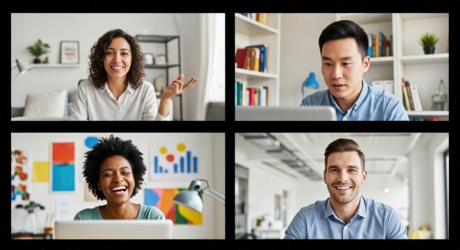 Diverse Professionals Showcase Authentic Remote Work Productivity and Collaborative Success in Virtual Meeting - Powered by Adobe