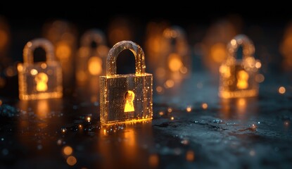 Glowing padlocks in dark environment representing security and protection