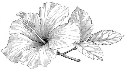 Fototapeta premium Hibiscus flower botanical illustration isolated on white background