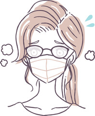 マスクでメガネが曇って困る女性のベクターイラスト素材