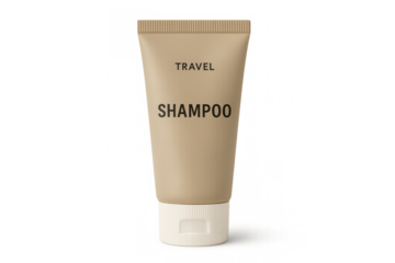 Travel shampoo tube packaging mockup on transparent background