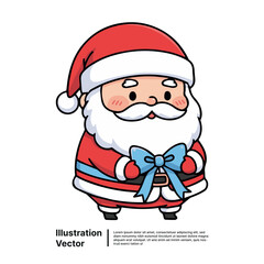 Cartoon Santa Claus with a Blue Bow Festive Christmas Illustration for the Holidays