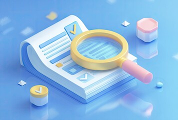 Magnifying glass on a checklist for data analysis and business research