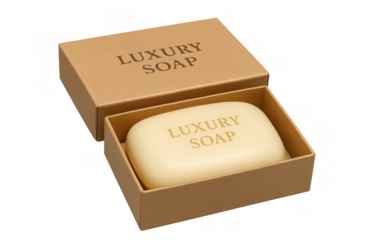 Luxury soap bar showing packaging on transparent background