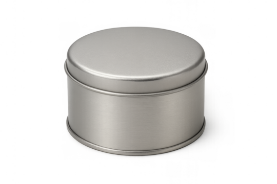Round silver metal tin container with transparent background