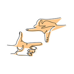 Outline of hands framing a scene, minimal orange linear art of creative composition in cinematography