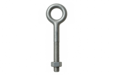 Metal eye bolt fastener with nut on transparent background