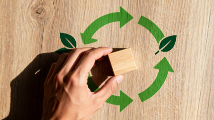 Recycle Symbol Hand Wooden Block