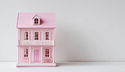 Pink dollhouse miniature on white background for design and concepts