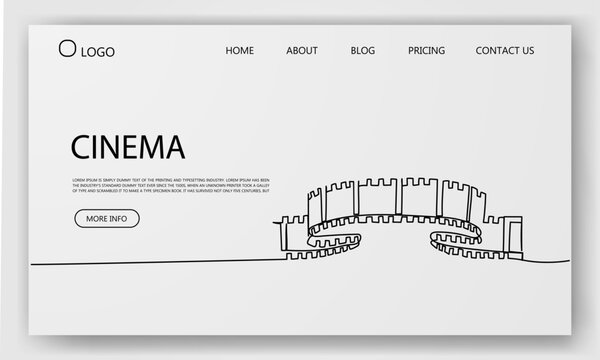 Minimalist outline of a cinema film strip coiled on a modern web page layout for movie and media-themed website interface