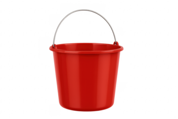 Red plastic bucket with handle for cleaning and gardening