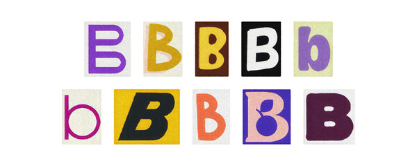 Assorted letter B glyphs in varied styles, cutout collection on PNG
